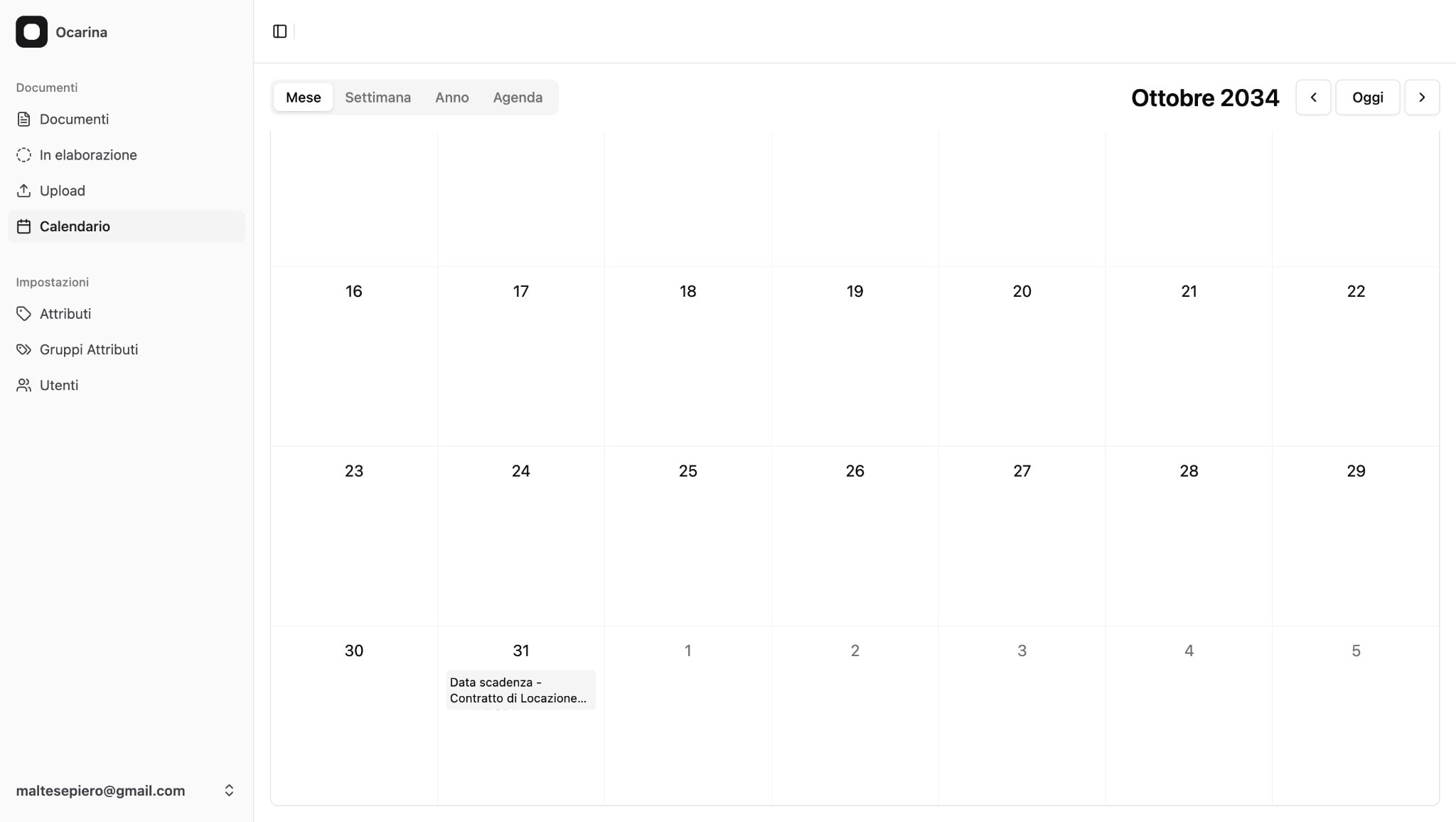 Calendar view with automatically created events from extracted date attributes
