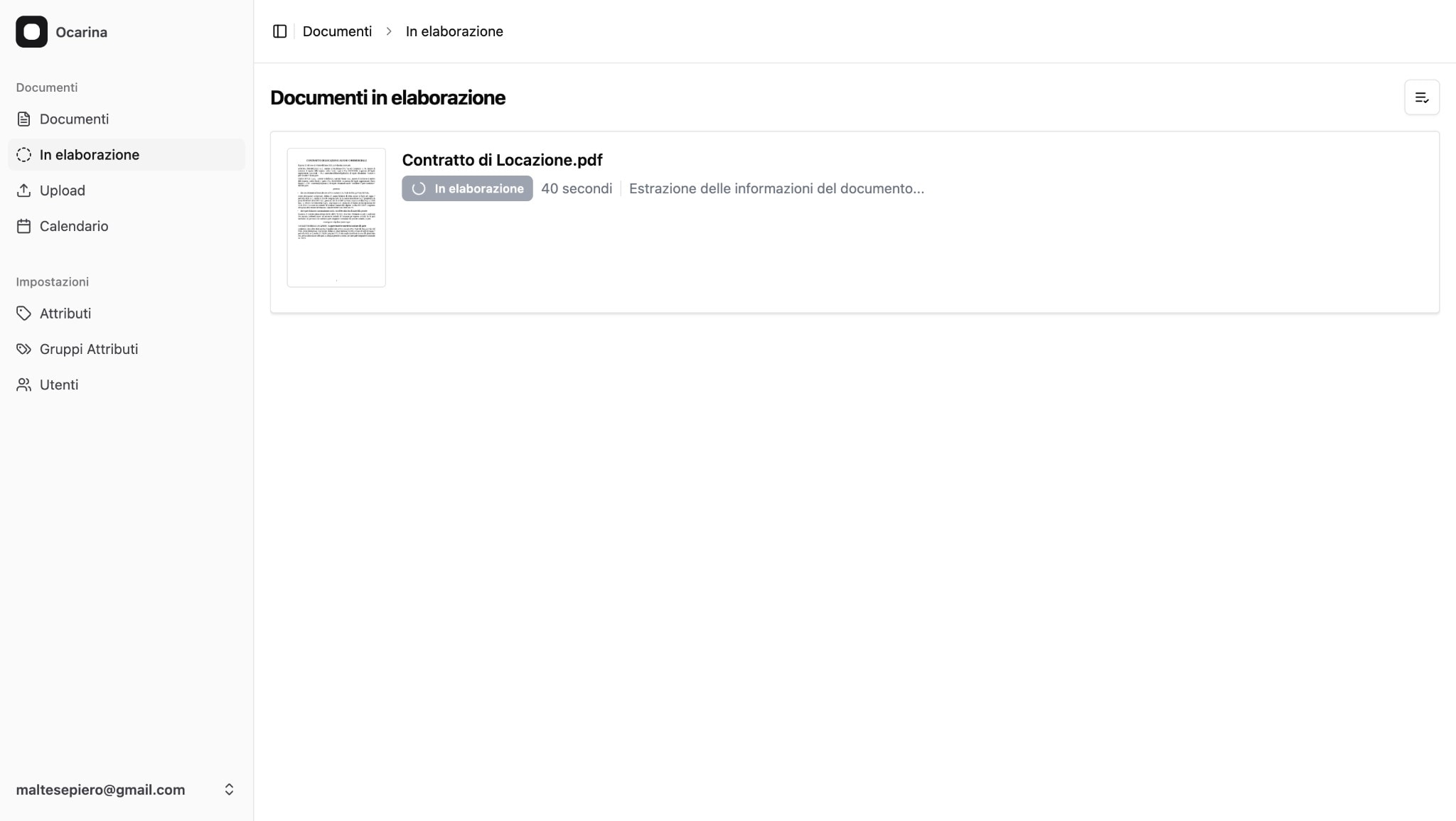 Real-time processing status with document thumbnail and extraction progress